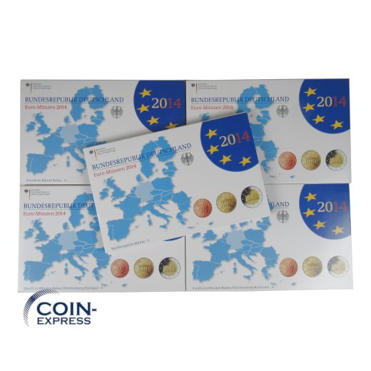 Euro Kursmünzensätze Deutschland 2014 PP ADFGJ