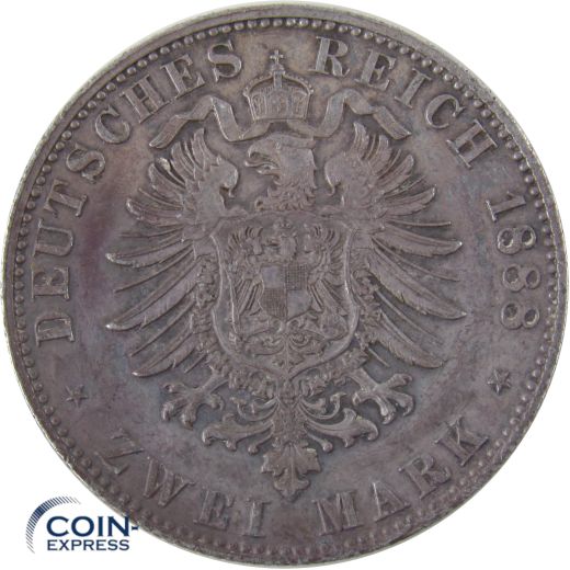 2 Mark Münze Preussen 1888 A Friedrich III. Silber