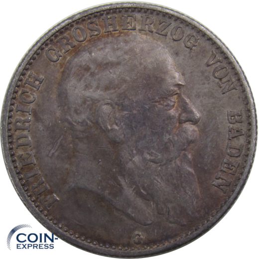 2 Mark Münze Baden 1907 G Friedrich