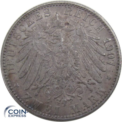 2 Mark Münze Baden 1907 G Friedrich