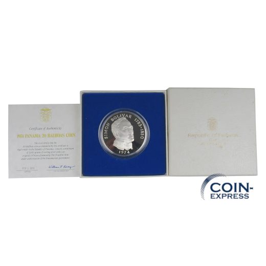 20 Balboas Silber Panama 1974 - Simon Bolivar