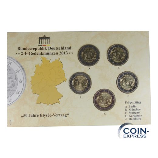 2 Euro Gedenkmünzen Deutschland 2013 ADFGJ Elysee-Vertrag im gelben Folder