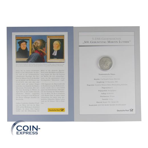 5 DM Gedenkmünze Deutschland 1983 G Martin Luther Deutsche Post