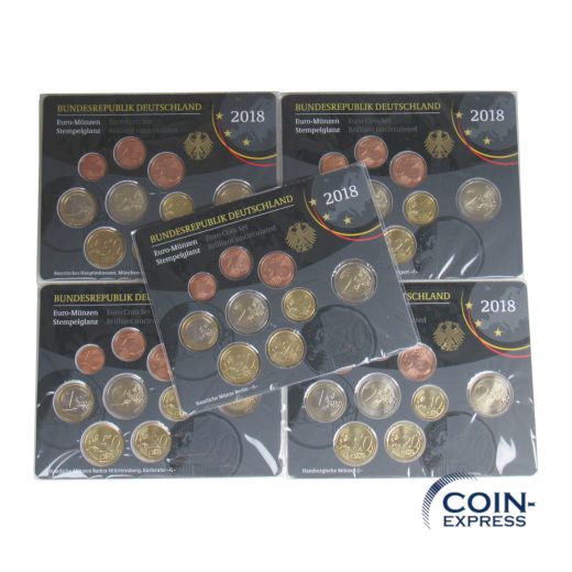 Euro Kursmünzensätze Deutschland 2018 ST ADFGJ