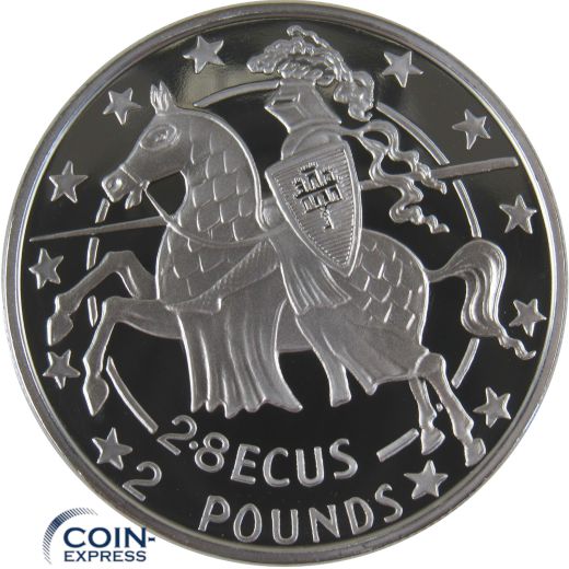 2 Pounds - 2,8 Ecus Gibraltar 1992 Ritter mit Pferd