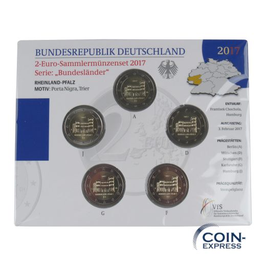 2 Euro Gedenkmünzenset Deutschland 2017 ST - Porta Nigra Trier