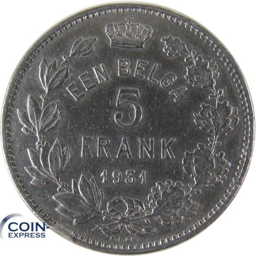 5 Francs Münze Belgien 1931 - Albert König der Belgen
