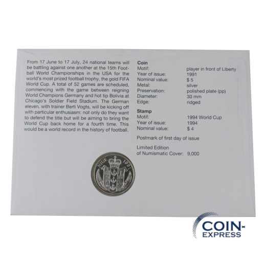 5 Dollar Niue 1991 Fußball WM im Numisbrief