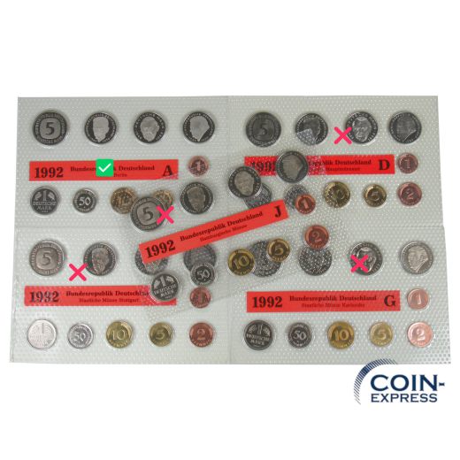 DM KMS Kursmünzensatz Deutschland 1992 ST A