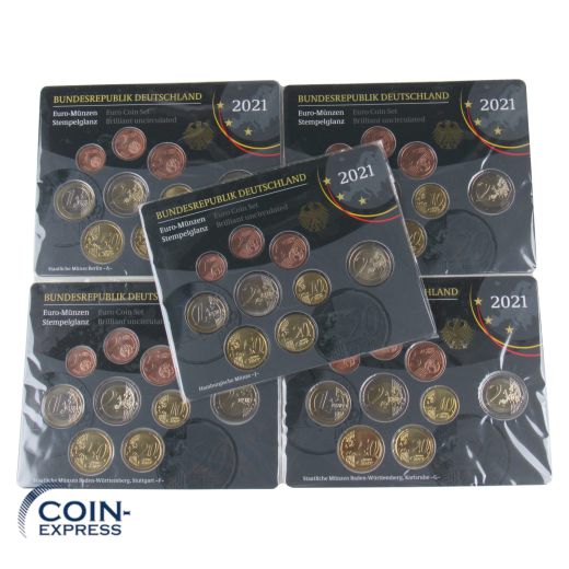 Euro Kursmünzensätze Deutschland 2021 ST ADFGJ