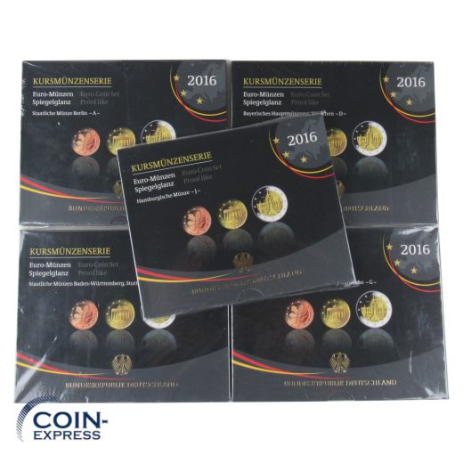 Euro Kursmünzensätze Deutschland 2016 PP ADFGJ