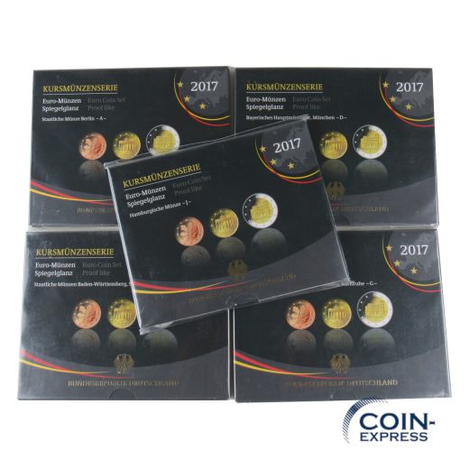 Euro Kursmünzensätze Deutschland 2017 PP ADFGJ