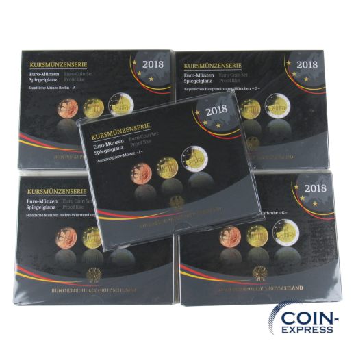 Euro Kursmünzensätze Deutschland 2018 PP ADFGJ