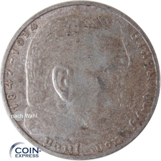2 Reichsmark Deutsches Reich 1938 A Paul von Hindenburg