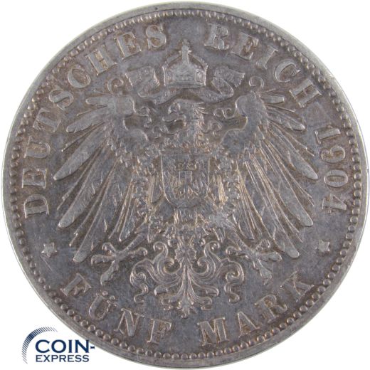 5 Mark Münze Preußen 1904 A Wilhelm II. Silber