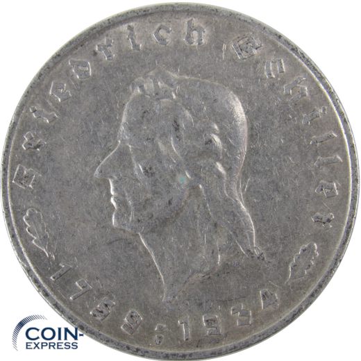 5 Reichsmark 1934 F Friedrich Schiller