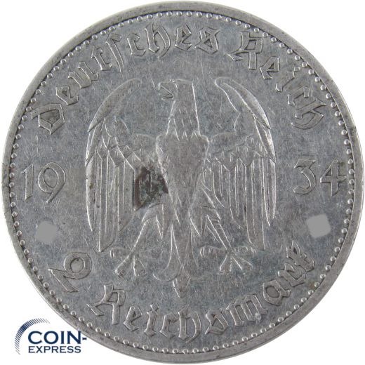 2 Reichsmark Deutsches Reich 1934 A Garnisonskirche mit Datum