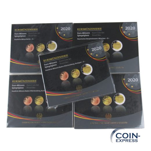 Euro Kursmünzensätze Deutschland 2020 PP ADFGJ