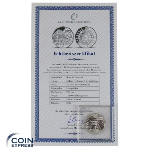 5 Euro Gedenkmünze Österreich 2005 Europahymne