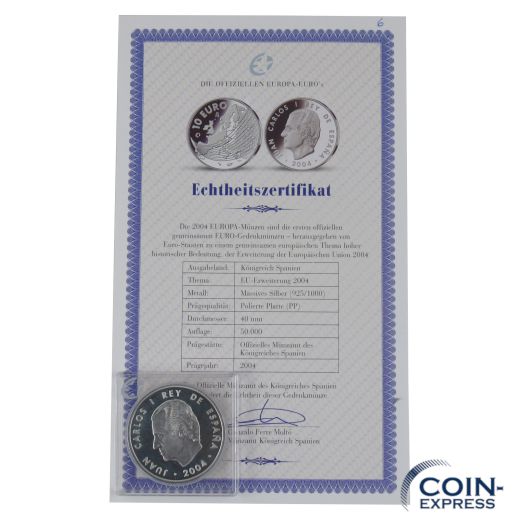 10 Euro Gedenkmünze Spanien 2004 PP - EU-Erweiterung