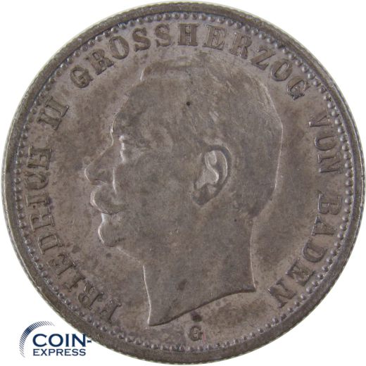 2 Mark Münze Baden 1913 G Friedrich II.