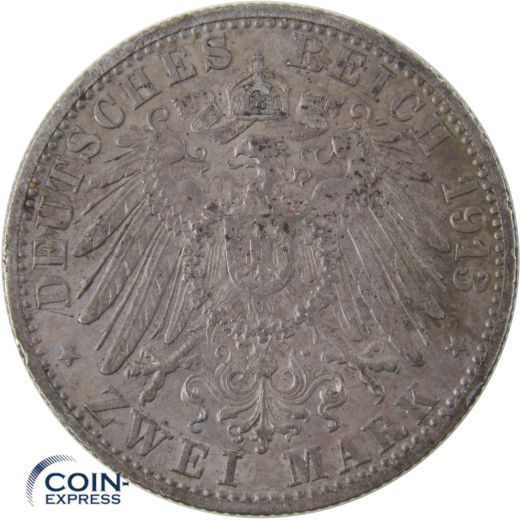 2 Mark Münze Baden 1913 G Friedrich II.