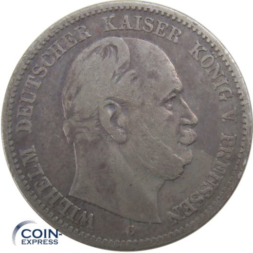 2 Mark Münze Preussen 1876 C Wilhelm I. Silber
