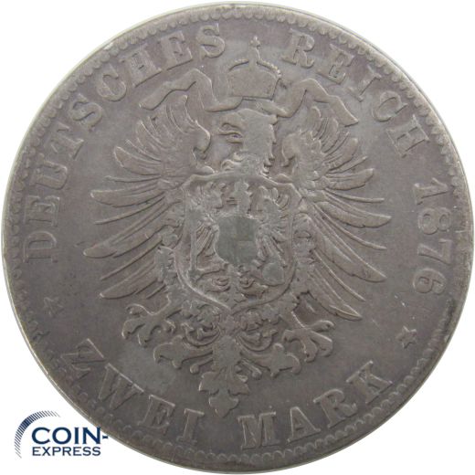 2 Mark Münze Preussen 1876 C Wilhelm I. Silber