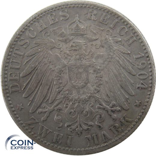 2 Mark Münze Württemberg 1904 F Wilhelm II.