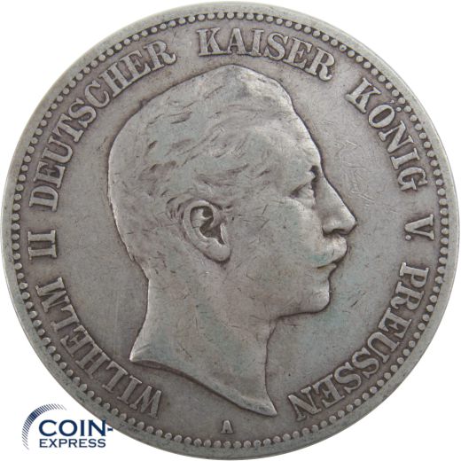 5 Mark Münze Preußen 1894 A Wilhelm II. Silber