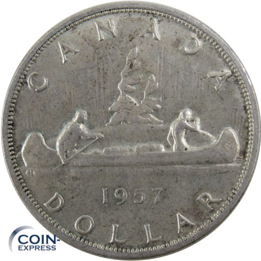 1 Dollar Münze Kanada 1957 - Pelzhändler und Indianerkanu