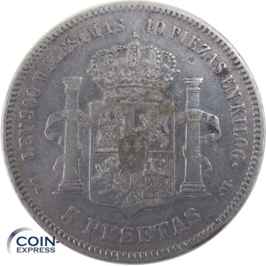 5 Pesetas Spanien 1875 Alfonso XII
