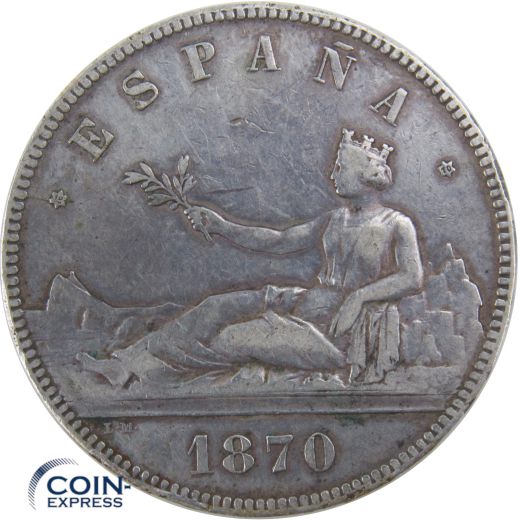 5 Pesetas Spanien 1870 Provisional Gouvernment