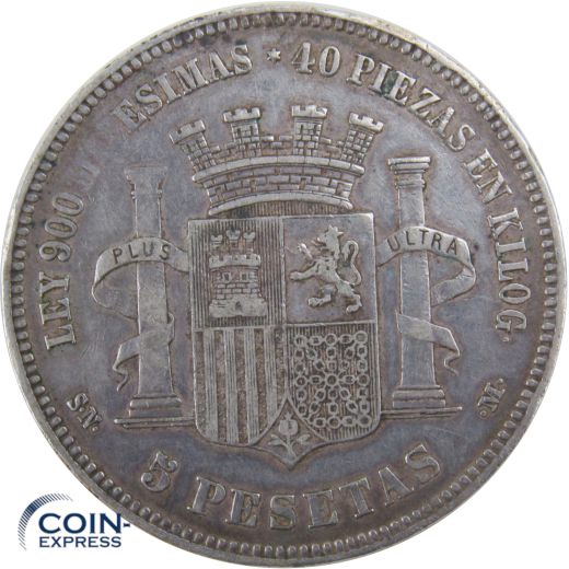 5 Pesetas Spanien 1870 Provisional Gouvernment