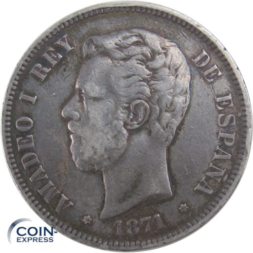 5 Pesetas Spanien 1871 Amadeo