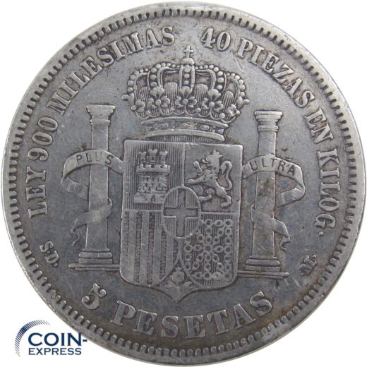 5 Pesetas Spanien 1871 Amadeo