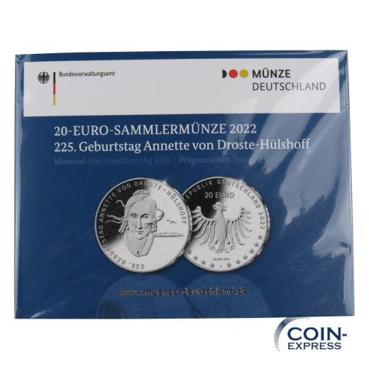20 Euro Deutschland 2022 Annette von Droste-Hülshoff - Spiegelglanz