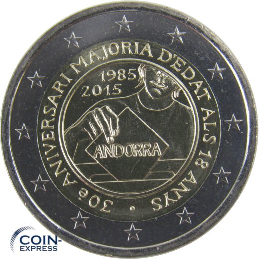 2 Euro Gedenkmünze Andorra 2015 Volljährigkeit