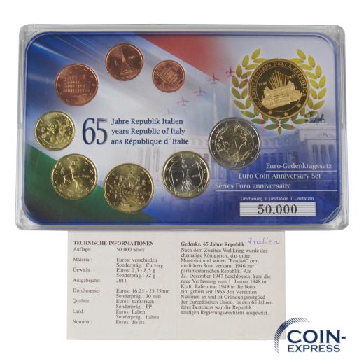 Euro Kursmünzensatz Italien - 65 Jahre Republik Italien