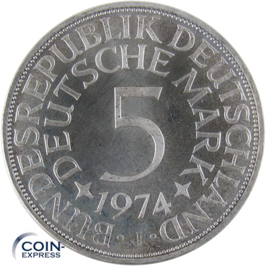 5 DM Münze Deutschland 1974 PP J - Silberadler