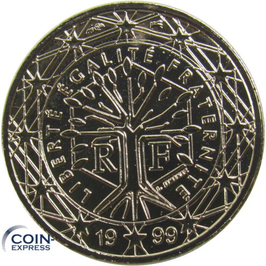 1 Euro Münze Frankreich 1999 vergoldet