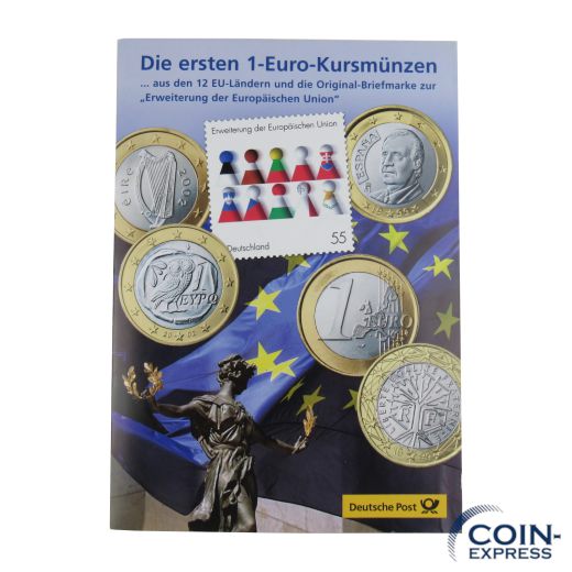 Die ersten 1-Euro-Kursmünzen 12x 1 Euro im Folder Deutsche Post