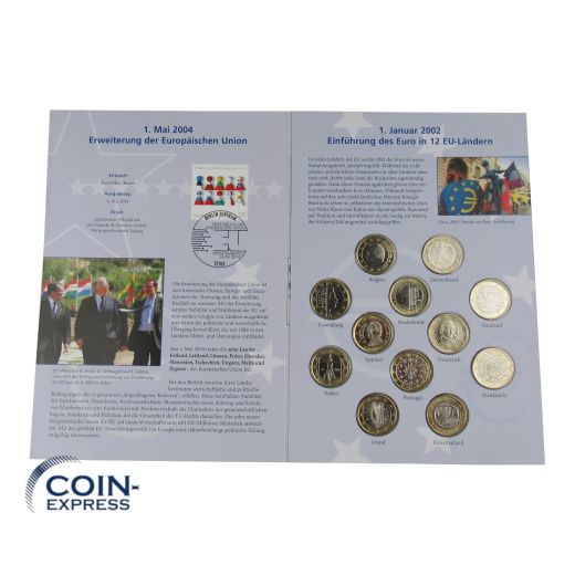 Die ersten 1-Euro-Kursmünzen 12x 1 Euro im Folder Deutsche Post