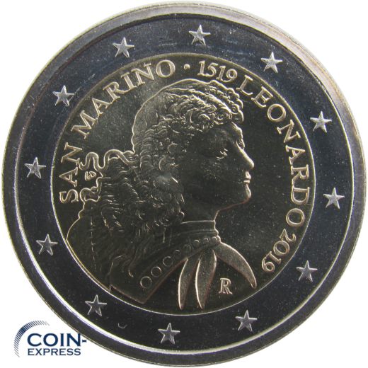 2 Euro Gedenkmünze San Marino 2019 Leonardo Da Vinci
