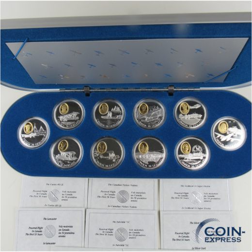 10x 20 Dollar Gedenkmünze Kanada 1990 - 1994 Flugzeuge