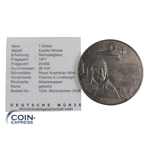 1 Dollar Gedenkmünze Samoa 1977 Charles Lindbergh