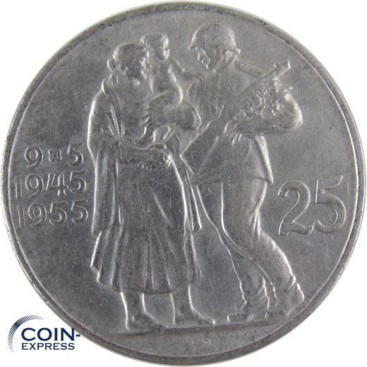 25 Kronen Gedenkmünze Tschechoslowakei 1955 - 10 Jahre Befreiung