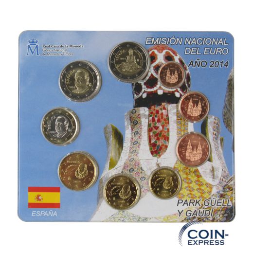 Euro Kursmünzensatz Spanien 2014 Park Güell Gaudi