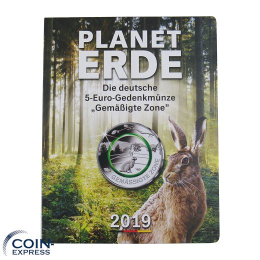 5x 5 Euro Deutschland 2019 Gemäßigte Zone ADFGJ im Folder