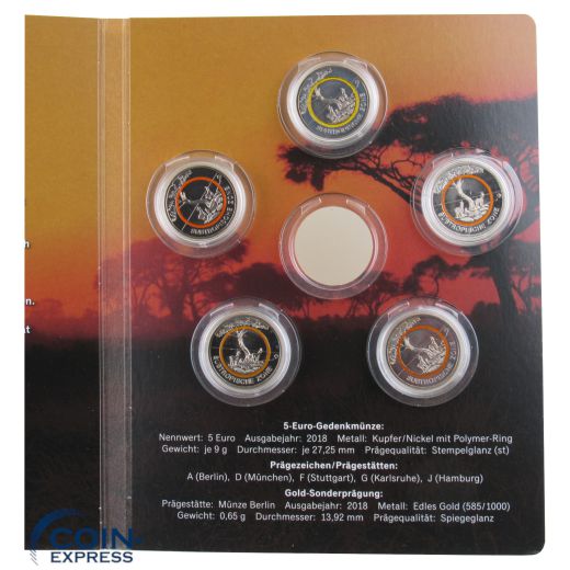 5x 5 Euro Deutschland 2018 Subtropische Zone ADFGJ im Folder